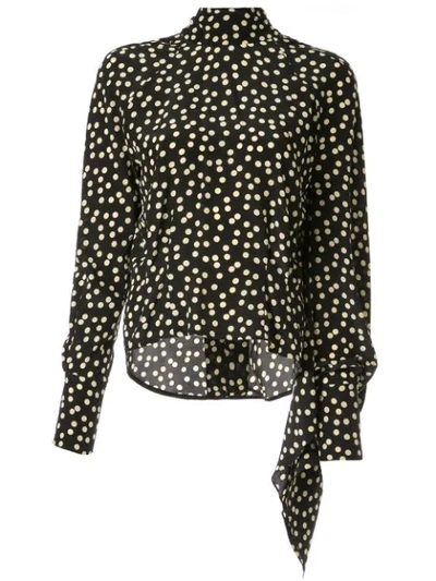 Petar Petrov Becke Asymmetric-sleeve Polka-dot Silk Blouse In Black