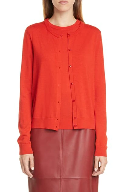 Hugo Boss Fedania Cropped Wool Cardigan In Scarlet