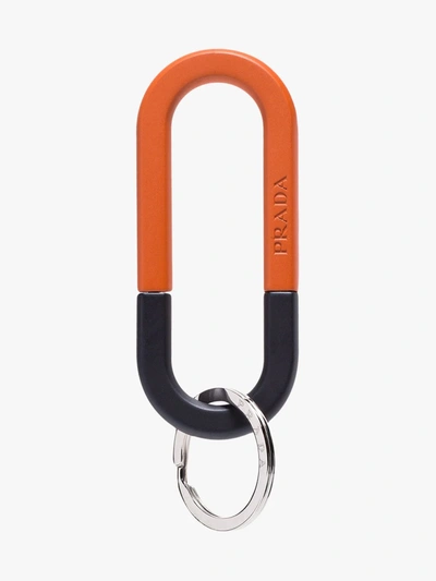 Prada Zweifarbiger Schlüsselanhänger In Orange