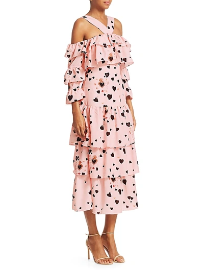 Borgo De Nor Women's Sandra Heart Polka Dot Halter Tiered A-line Dress In Pink Multi