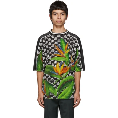 Dolce & Gabbana Cotton T-shirt With Dg Logo And Bird Of Paradise Print In S9000 Mixha