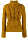 Gentry Portofino Distressed Knit Turtleneck Jumper In Yellow