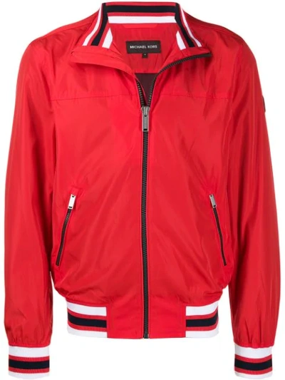 Michael Kors Striped Trim Bomber Jacket In Red
