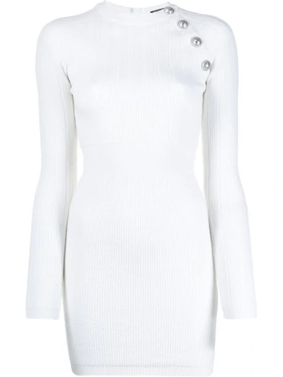 Balmain Knitted Bodycon Dress In White
