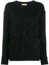 Twinset Feathered Sleeve Jumper In 00006 Nero