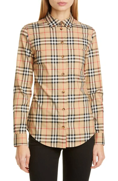 Burberry Vintage Check Stretch Cotton Oversized Shirt In Multicolor