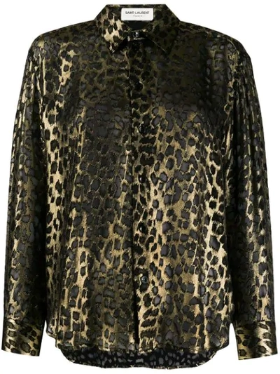 Saint Laurent Leopard-print Shirt In Black