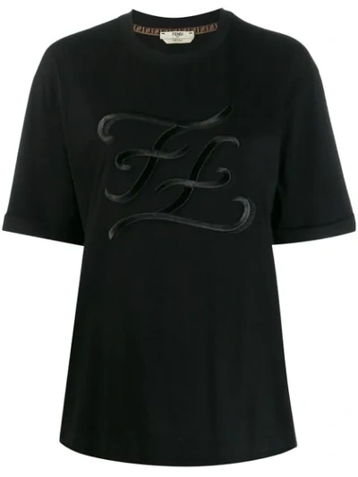 Fendi Karligraphy Motif Embroidered T-shirt In Black