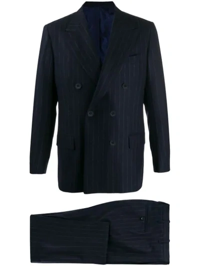 Kiton Double Breasted Stripe Suit In Blue