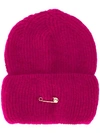 Versace Safety Pin Knitted Hat In Pink