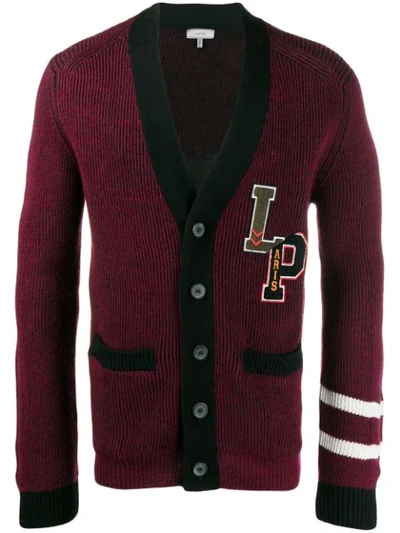 Lanvin Varsity Logo-patch Wool Cardigan In Red