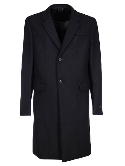 Prada Single Breasted Two-buttoned Long Coat In Black