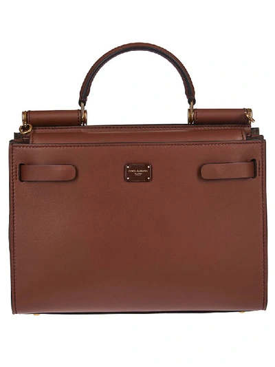 Dolce & Gabbana Logo Plaque Tote In Brown