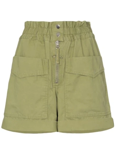 Isabel Marant Étoile Lizy High Waist Cotton Canvas Shorts In Green