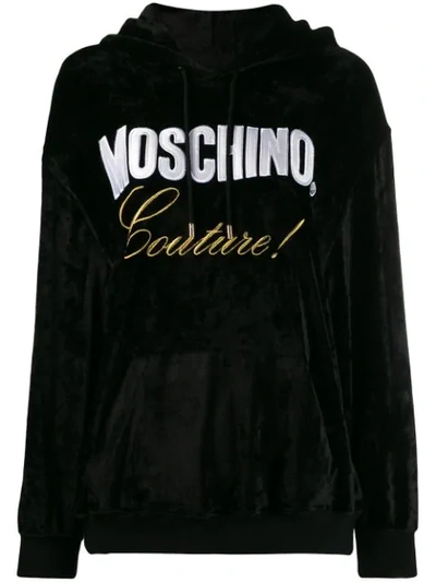Moschino Embroidered-logo Couture Hoodie In Black