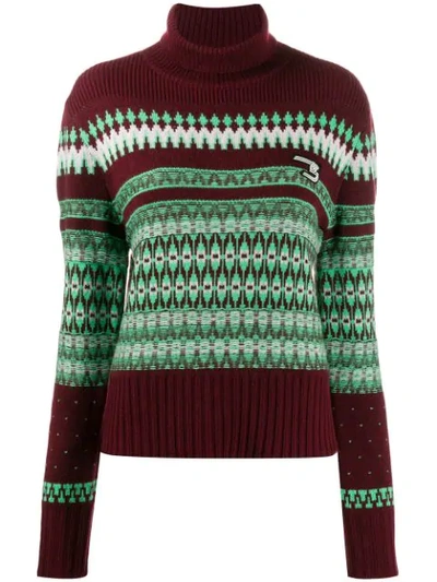 System Patterned Knit Roll Neck Jumper In Red