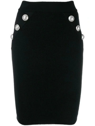 Balmain Ribbed Knit Fitted Skirt In Black