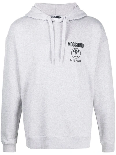 Moschino Double Question Mark Hooded Sweatshirt In Light Grey