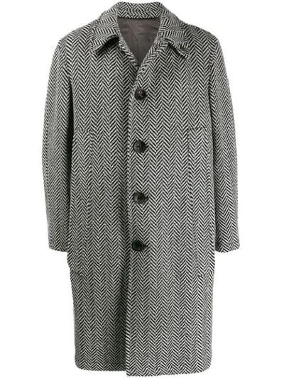 Gabriele Pasini Herringbone Button Coat In Grey