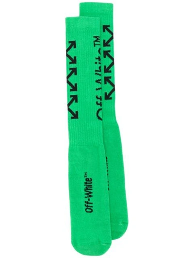 Off-white Arrow Logo Cotton-blend Socks In Green