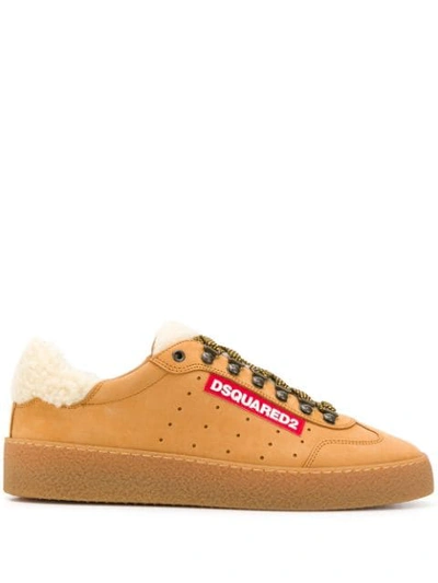 Dsquared2 Ted Shearling Low-top Sneakers In Beige