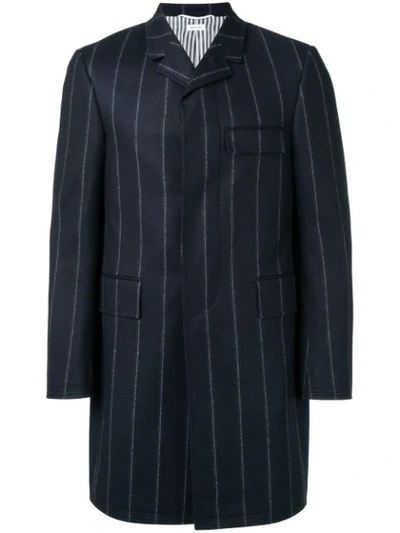 Thom Browne Shadow Stripe Chesterfield In Blue