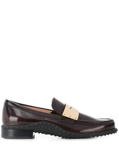 Tod's Gommino Logo Plaque Loafers In Red