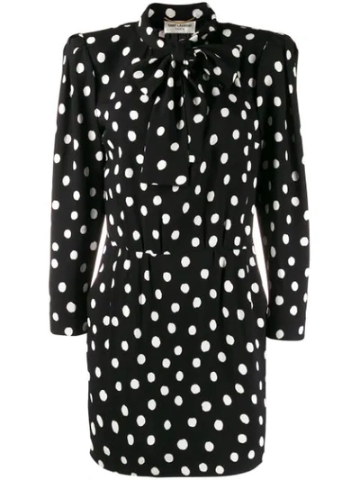 Saint Laurent Polka Dot Mini Dress In 黑色