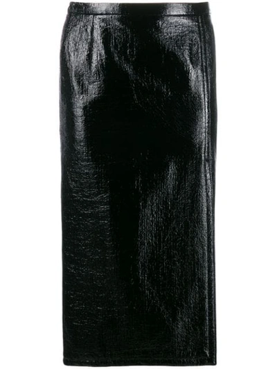 N°21 Crinkle-effect Slit Pencil Skirt In Black