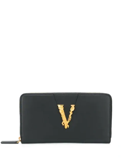 Versace Virtus Continental Wallet In Nero
