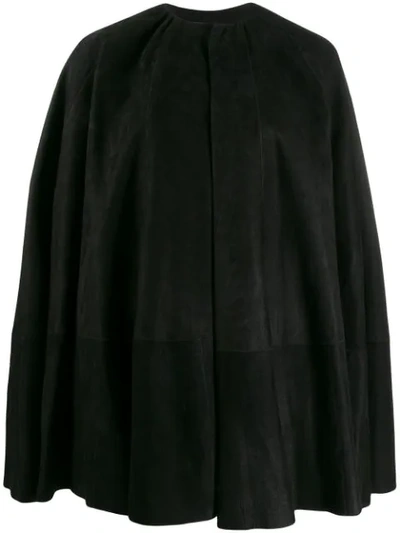 Rick Owens Leather Cape Coat In Black