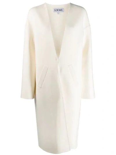 Loewe Collarless Mid-length Coat In White