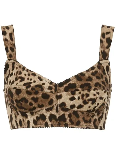 Dolce & Gabbana Animal Print Cropped Top In Brown