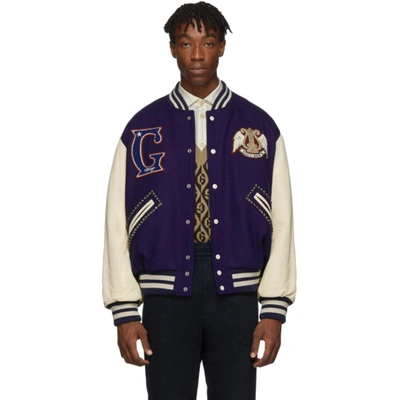 Gucci Blue & Off-white ' Band' Varsity Jacket In 5062 Blue