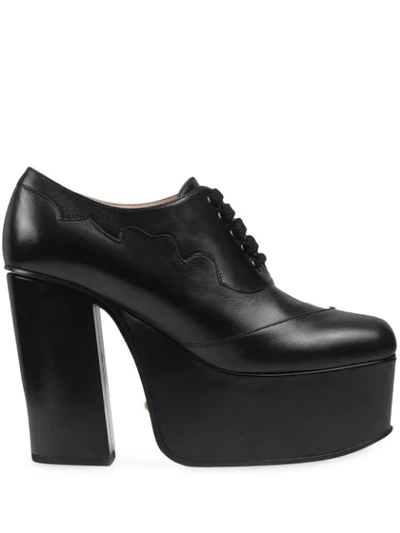 Gucci Leather Platform Lace-up Shoes In Black