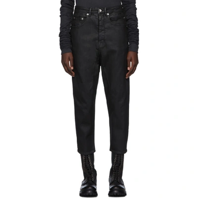 Rick Owens Drkshdw Black Waxed Cropped Collapse Jeans In 09 Black
