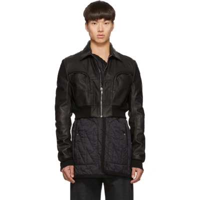 Rick Owens Black Leather Babel Liner Jacket In 09 Black