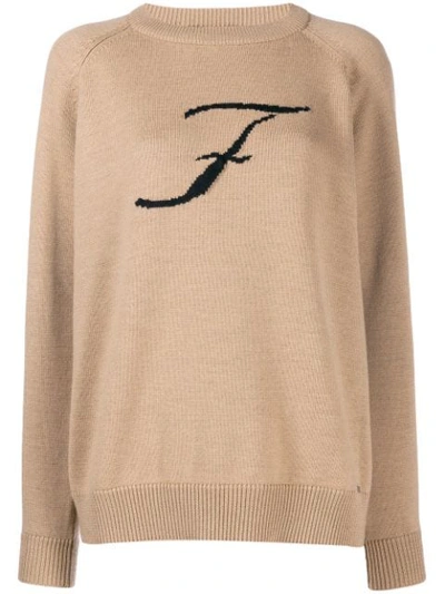Fay Knit Logo Print Jumper In Neutrals