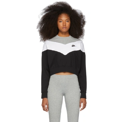 Nike Black & White Cropped Colorblocked Sweatshirt In Black/dark Grey/white