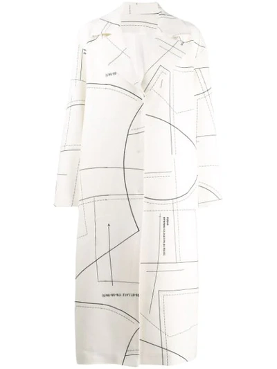 Ruban Patterned Midi Coat In White