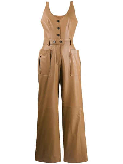 Ruban Leather Pinafore Jumpsuit In Brown