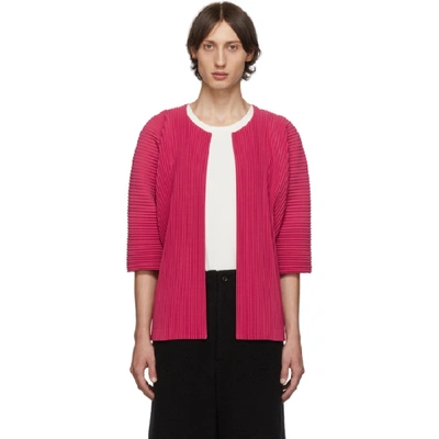 Issey Miyake Open Front Pleated Cardigan In 23.redpink