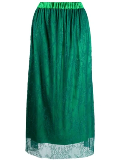 Styland Floral Lace Skirt In Green