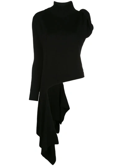 Monse Asymmetrical One-shoulder Merino Wool Jumper In Black