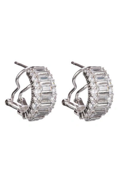 Nina Baguette Mini Stud Earrings In Rhodium/ White Cz
