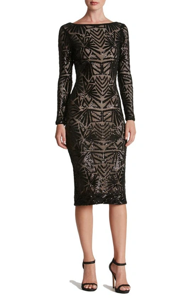 Dress The Population Emery Sequin Embellished Long-sleeve Bodycon Dress In Black