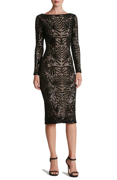 Dress The Population Emery Sequin Embellished Long-sleeve Bodycon Dress In Multi