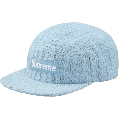Pre-owned Supreme  Fitted Cable Knit Camp Cap Light Blue