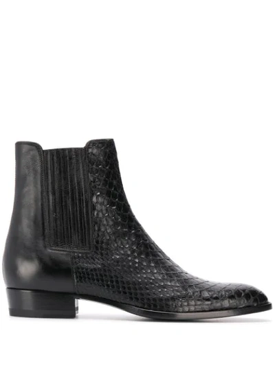 Saint Laurent Wyatt Python And Leather Chelsea Boots In Black