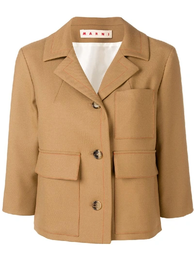 Marni 3/4-sleeve Wool Jacket In Brown